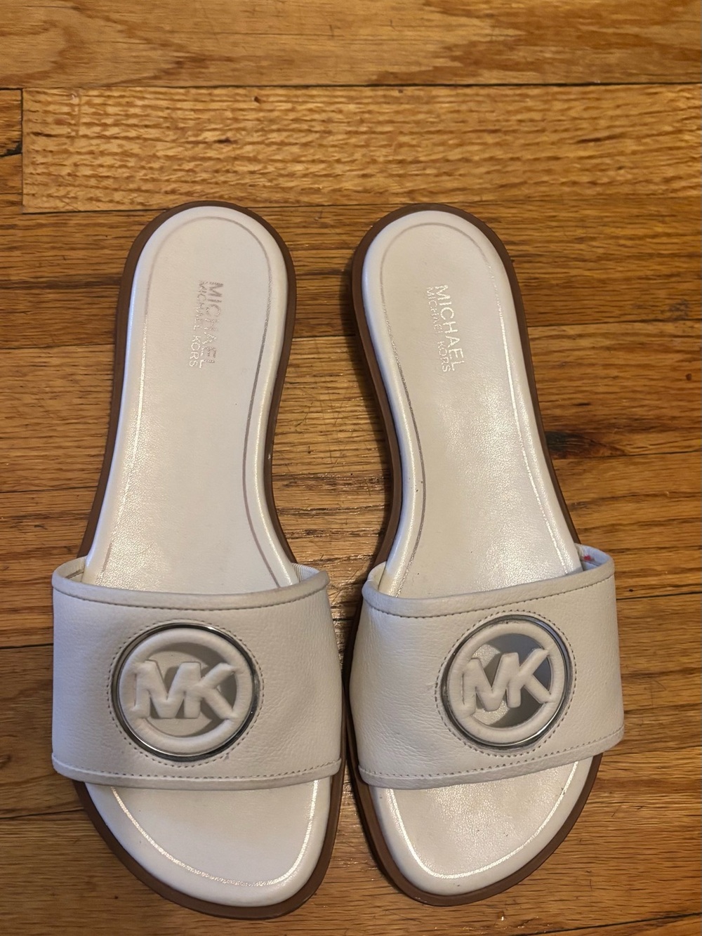 Michael Kors White MK Logo Slide Sandals